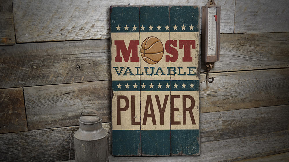 Basketball MVP Rustic Wood Sign