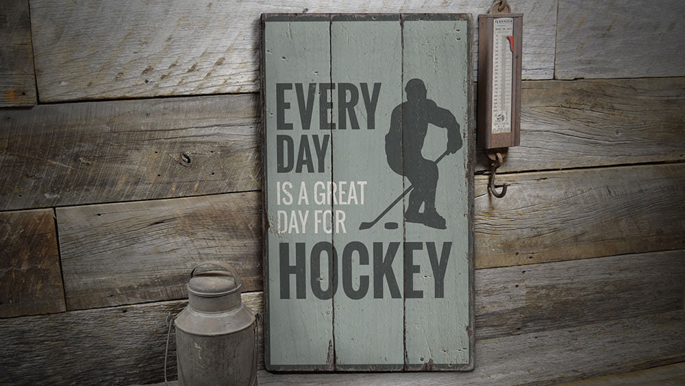 Great Day for Hockey Rustic Wood Sign