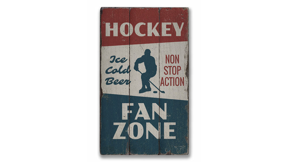 Hockey Fan Zone Rustic Wood Sign