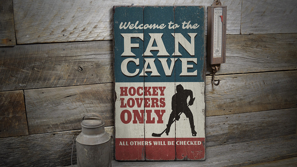 Hockey Fan Cave Rustic Wood Sign