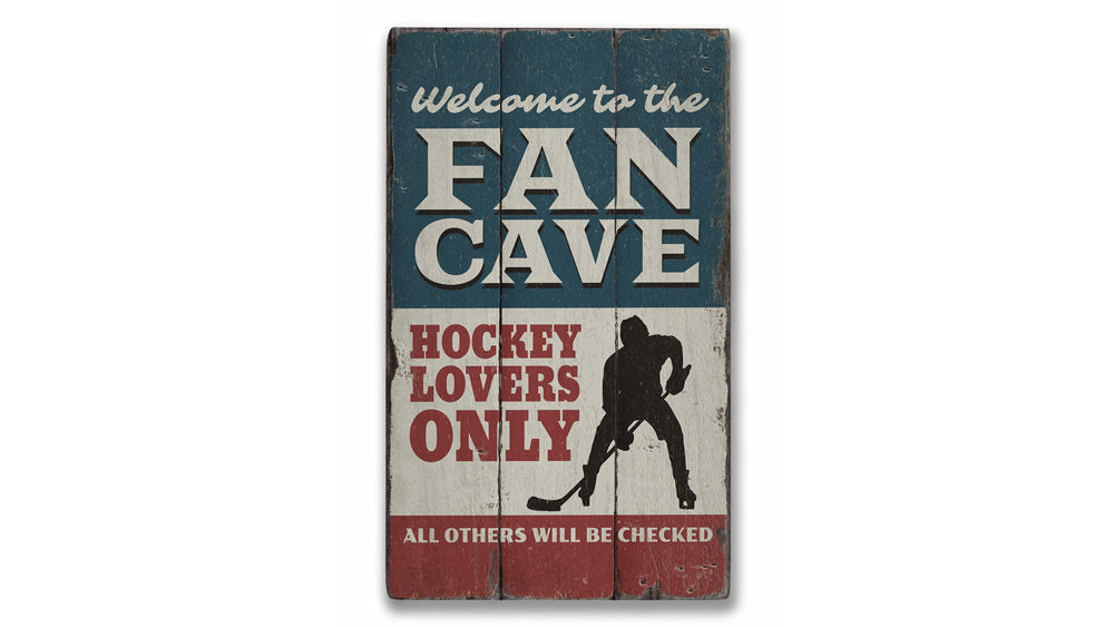 Hockey Fan Cave Rustic Wood Sign