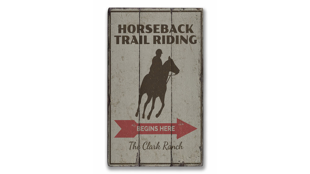 Horseback Trail Rider Rustic Wood Sign
