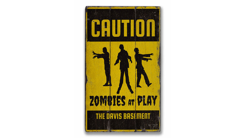 Caution Zombie Rustic Wood Sign