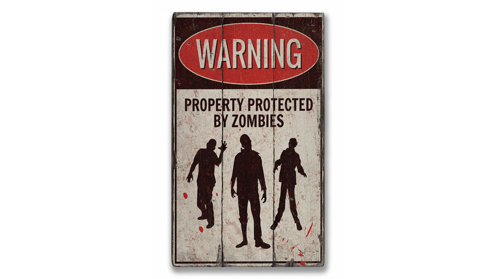 Zombie Warning Rustic Wood Sign