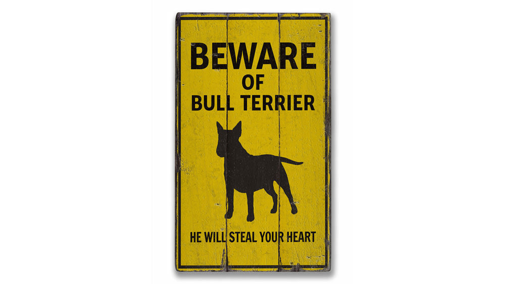 Bull Terrier Beware Rustic Wood Sign