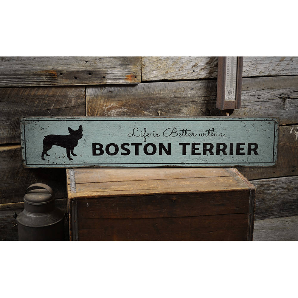 Boston Terrier Life Vintage Wood Sign