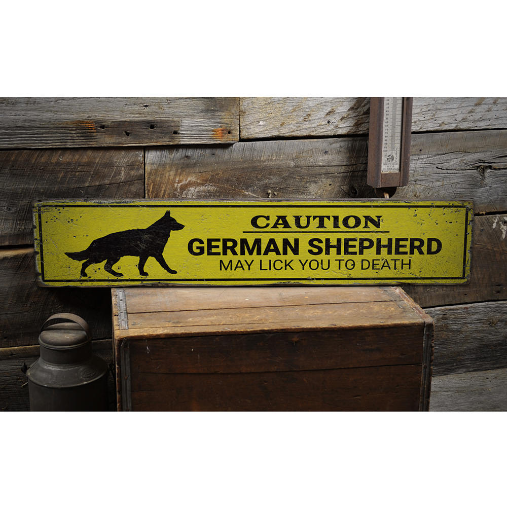 Caution German Shepherd Vintage Wood Sign