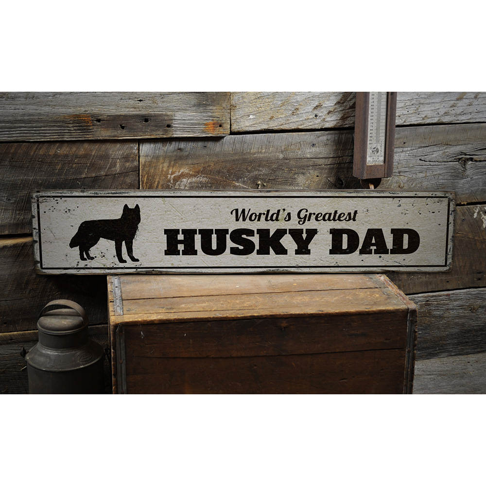 Husky Dad Vintage Wood Sign