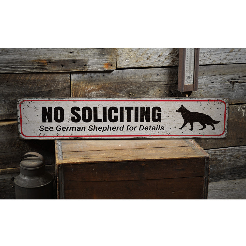 No Soliciting Dog Vintage Wood Sign