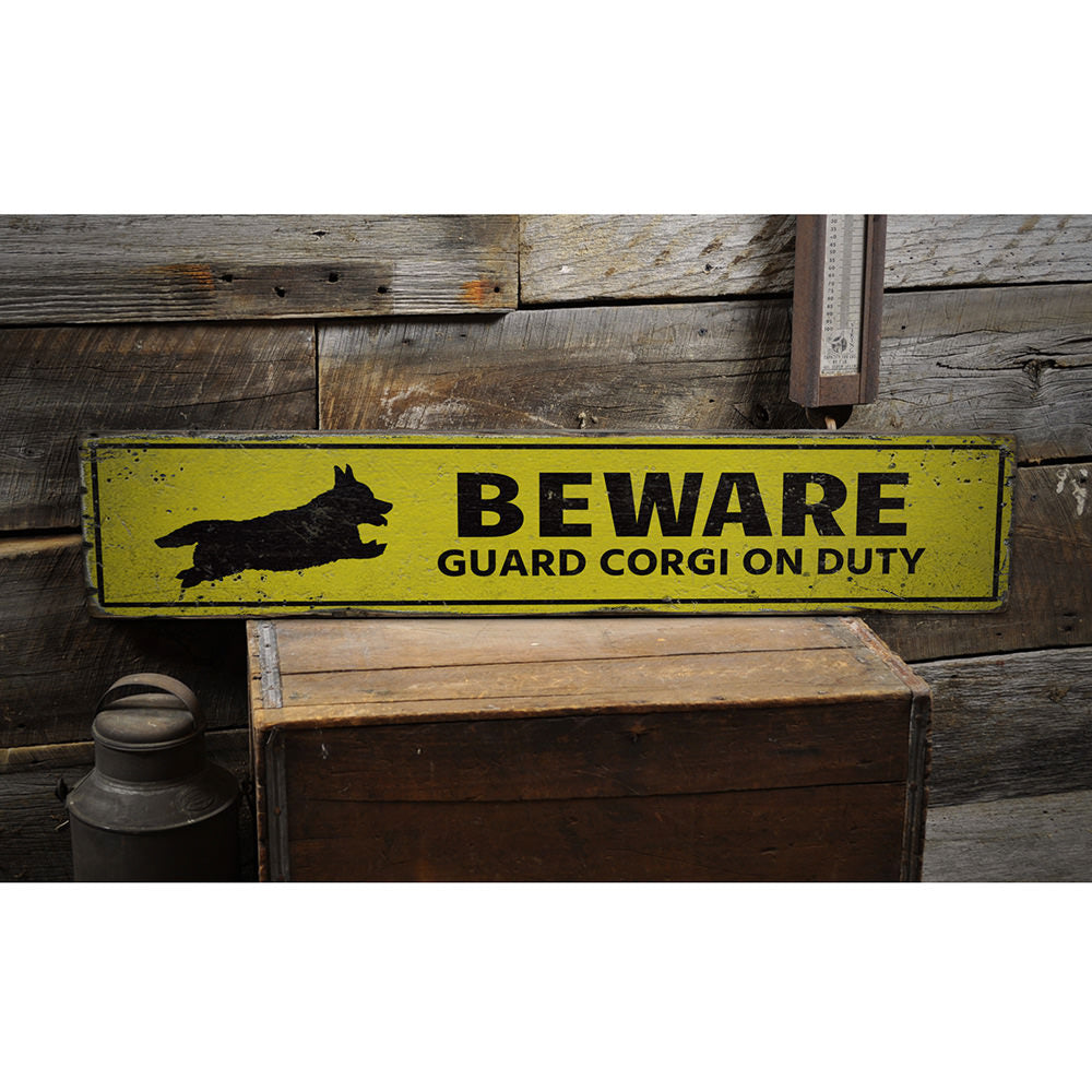 Beware Corgi Vintage Wood Sign