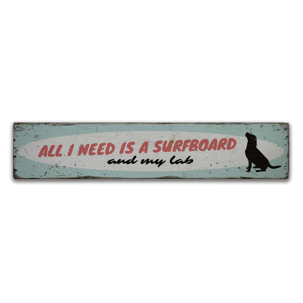 Surfing Dog Vintage Wood Sign