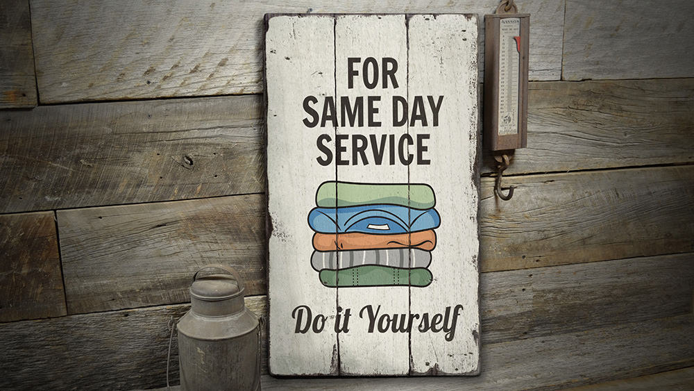 Same Day Service Laundry Rustic Wood Sign