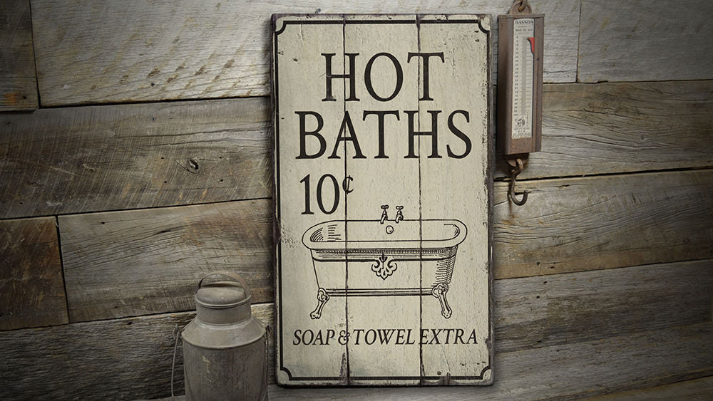 Hot Baths Rustic Wood Sign