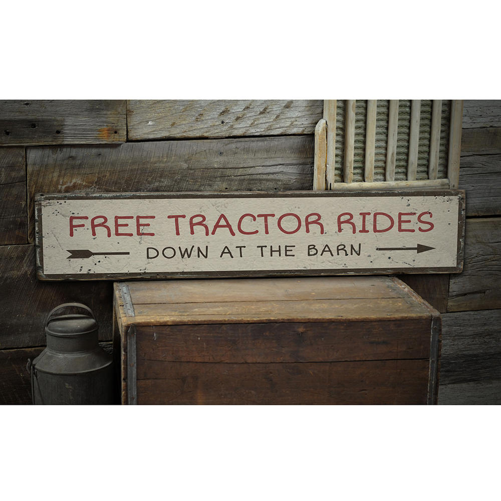 Free Tractor Rides Vintage Wood Sign