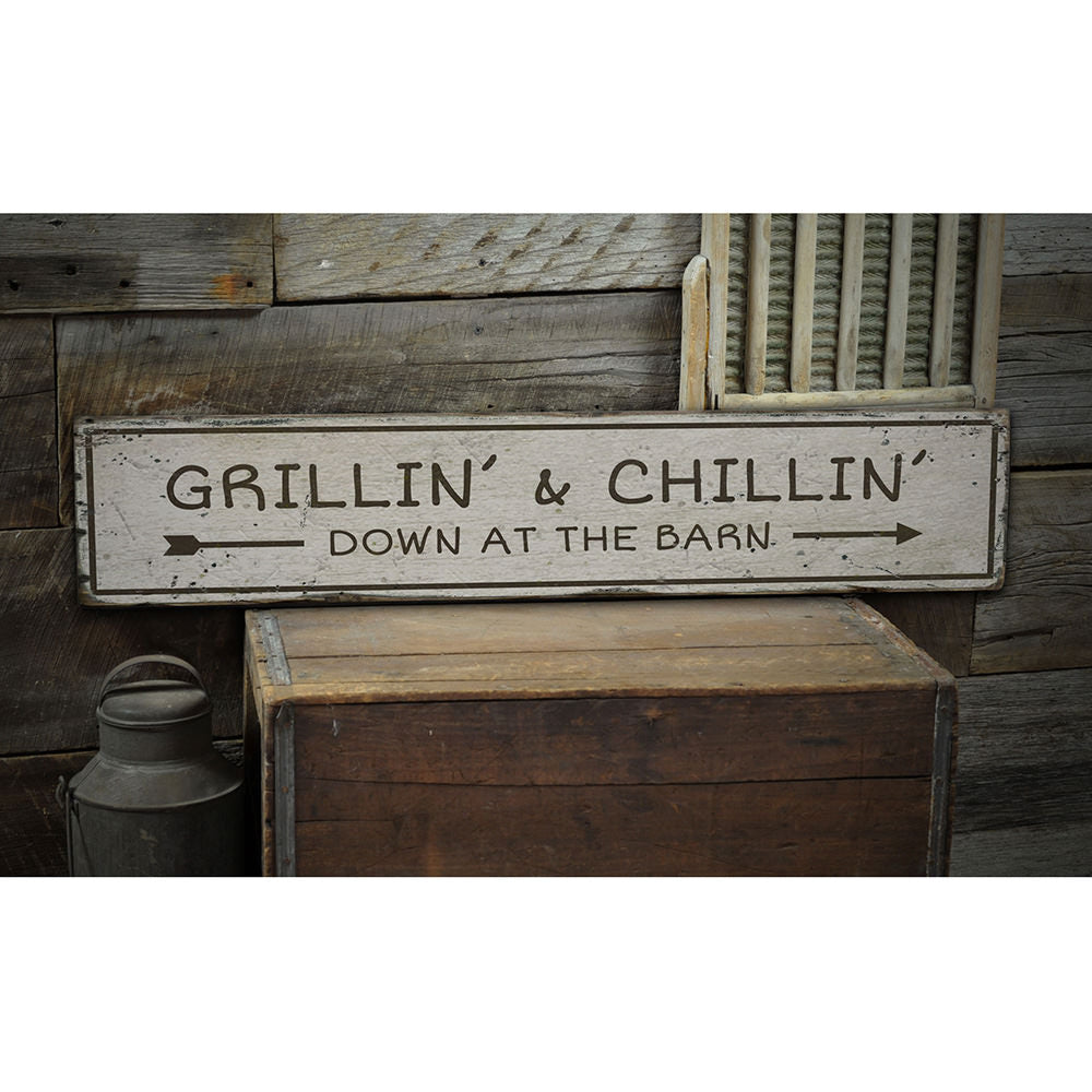 Grilling and Chillin Bar Vintage Wood Sign