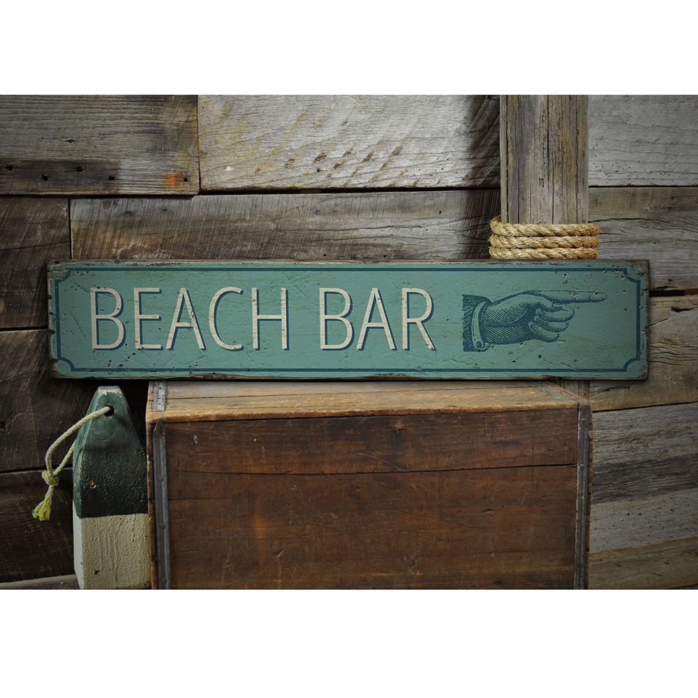 Beach Bar Pointing Hand Vintage Wood Sign