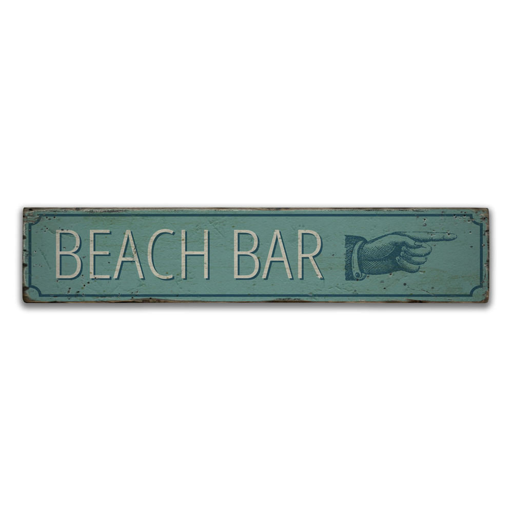Beach Bar Pointing Hand Vintage Wood Sign