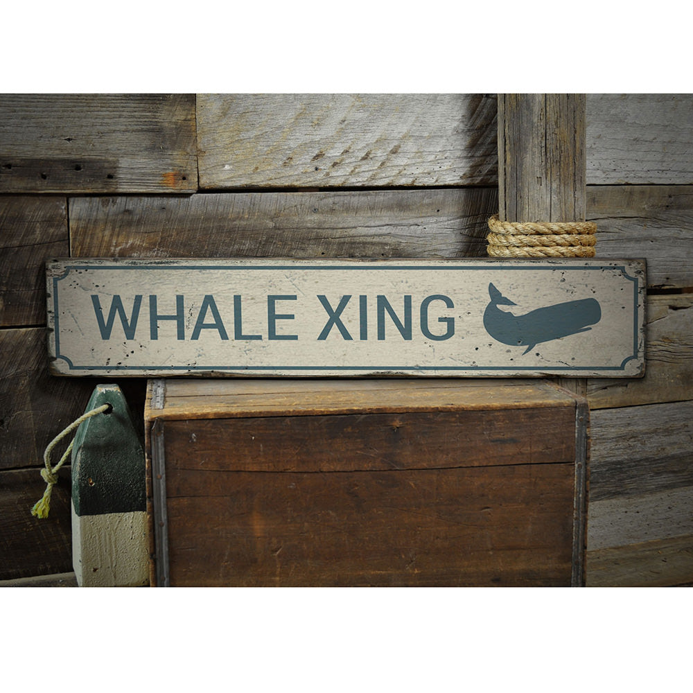 Whale Crossing Vintage Wood Sign