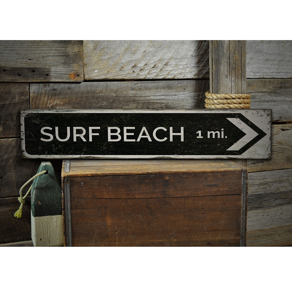 Surf Beach Arrow Vintage Wood Sign