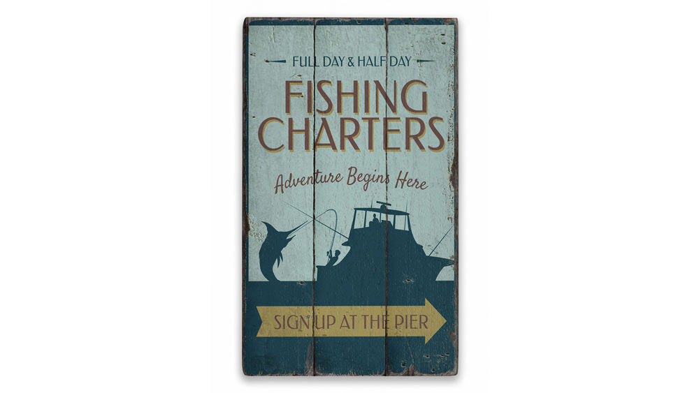 Fishing Charter Arrow Rustic Wood Sign