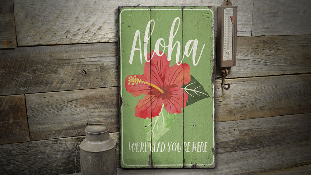 Aloha Flower Vintage Wood Sign