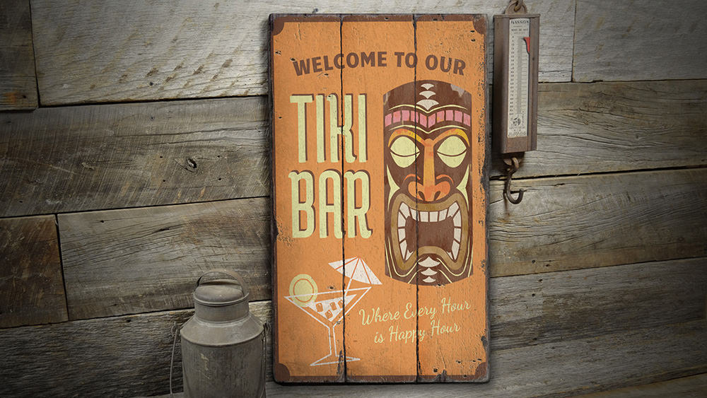 Welcome Tiki Bar Rustic Wood Sign