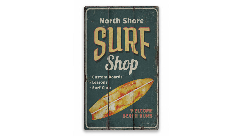 North Shore Surf Shop Rustic Wood Sign
