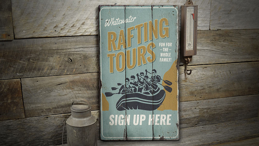 Whitewater Rafting Rustic Wood Sign