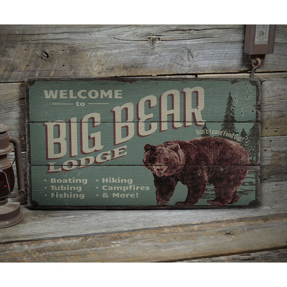 Big Bear Lodge Rustic Wood Sign