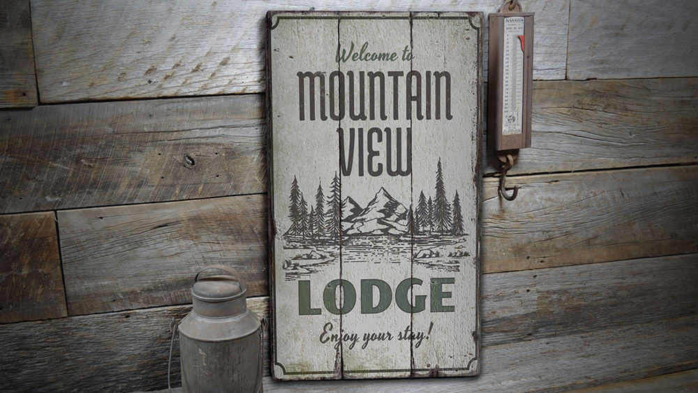Mountain View Rustic Wood Sign