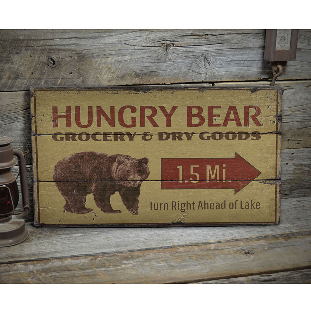 Hungry Bear Rustic Wood Sign