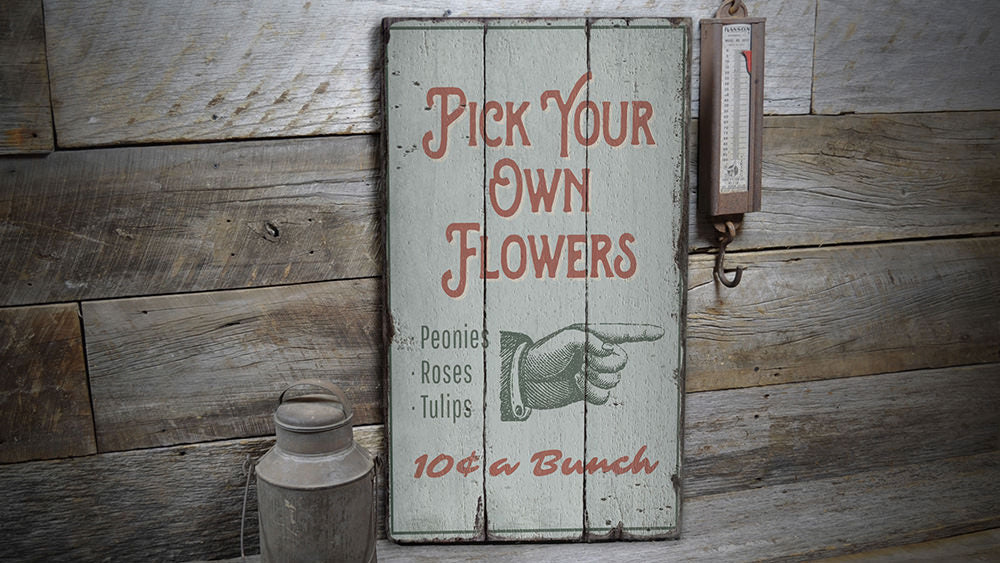 Flower Picking Rustic Wood Sign