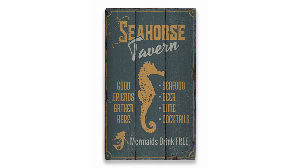 Seahorse Tavern Rustic Wood Sign