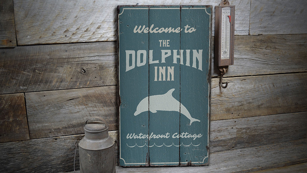 Dolphin Inn Rustic Wood Sign