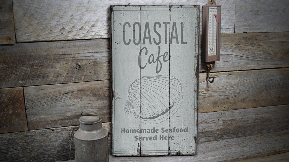 Coastal Cafe Rustic Wood Sign