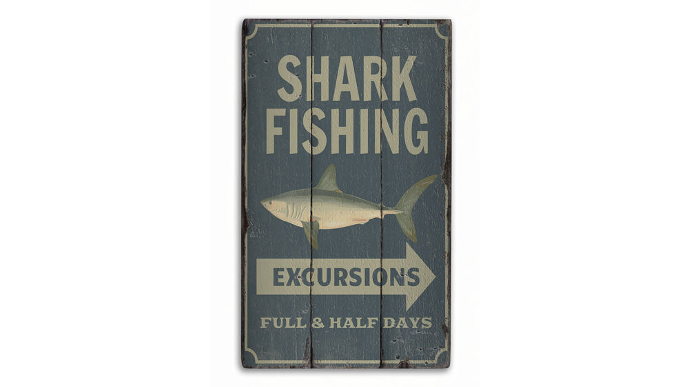 Shark Fishing Rustic Wood Sign