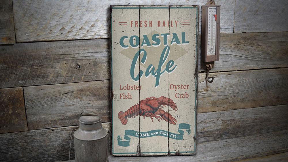 Coastal Cafe Lobster Rustic Wood Sign
