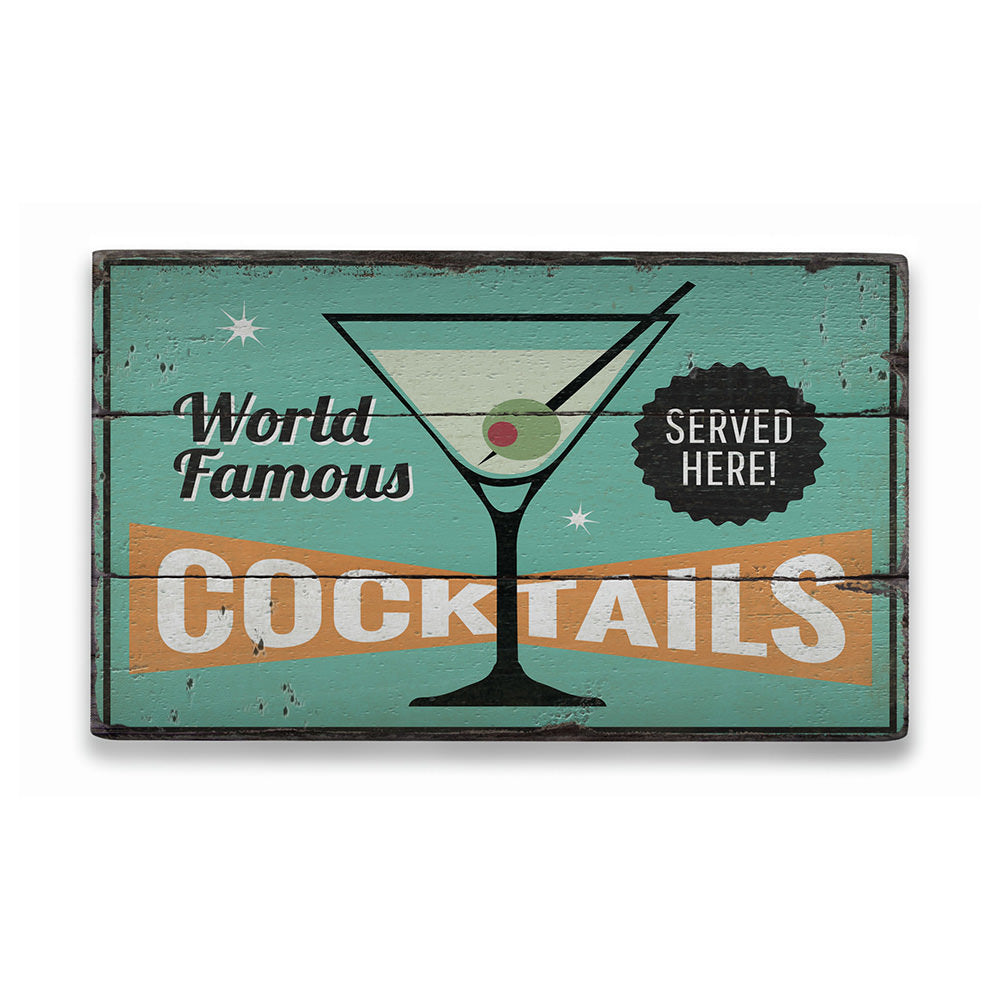 Cocktails Rustic Wood Sign