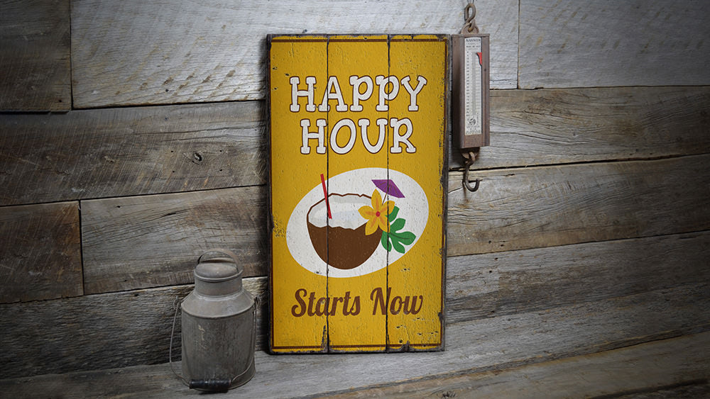 Happy Hour Rustic Wood Sign