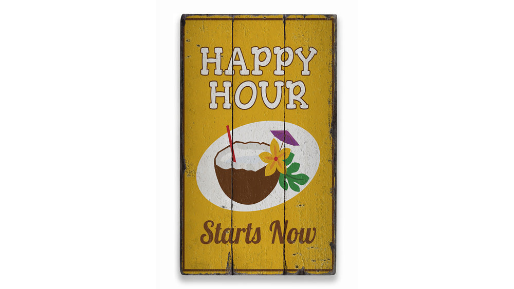 Happy Hour Rustic Wood Sign