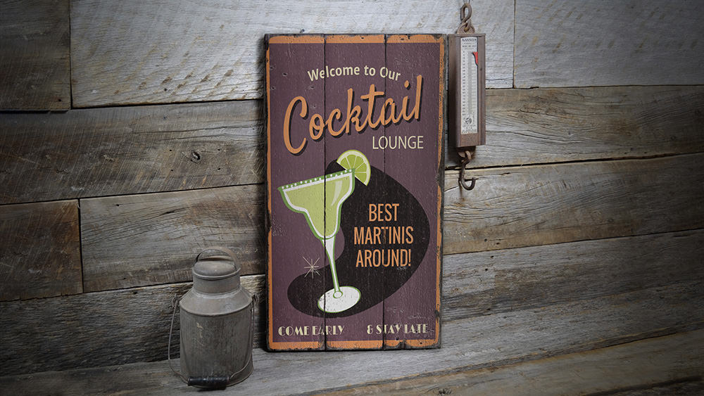 Cocktail Lounge Rustic Wood Sign