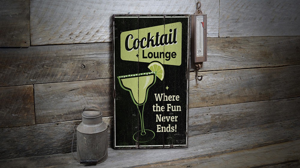 Cocktail Lounge Bar Rustic Wood Sign