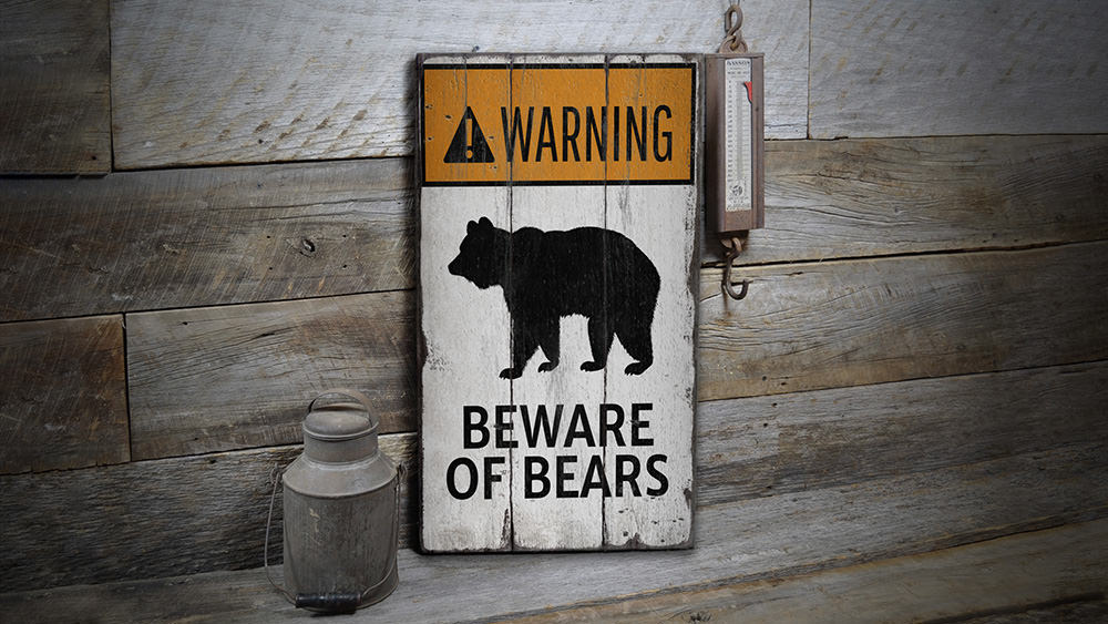 Bear Warning Rustic Wood Sign
