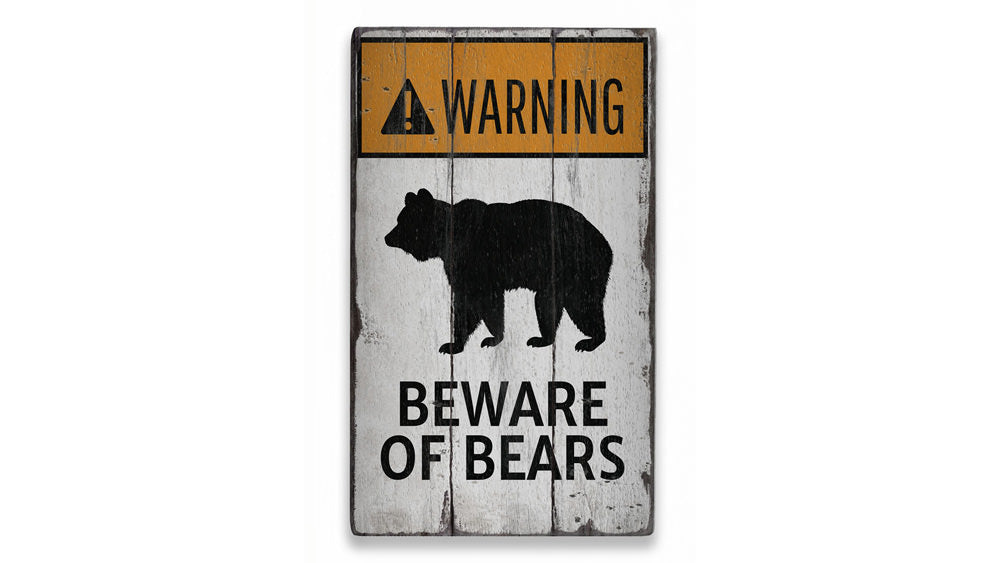 Bear Warning Rustic Wood Sign