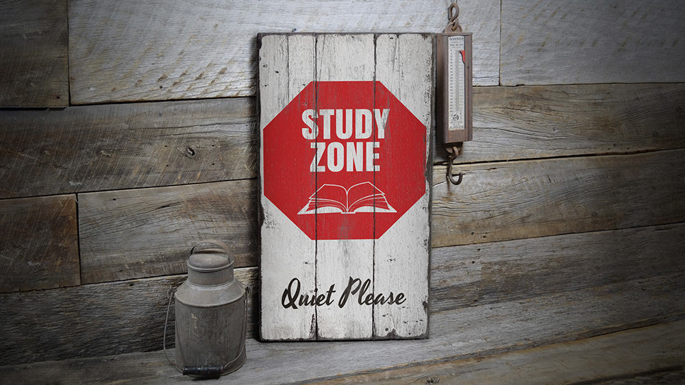 Study Zone Rustic Wood Sign
