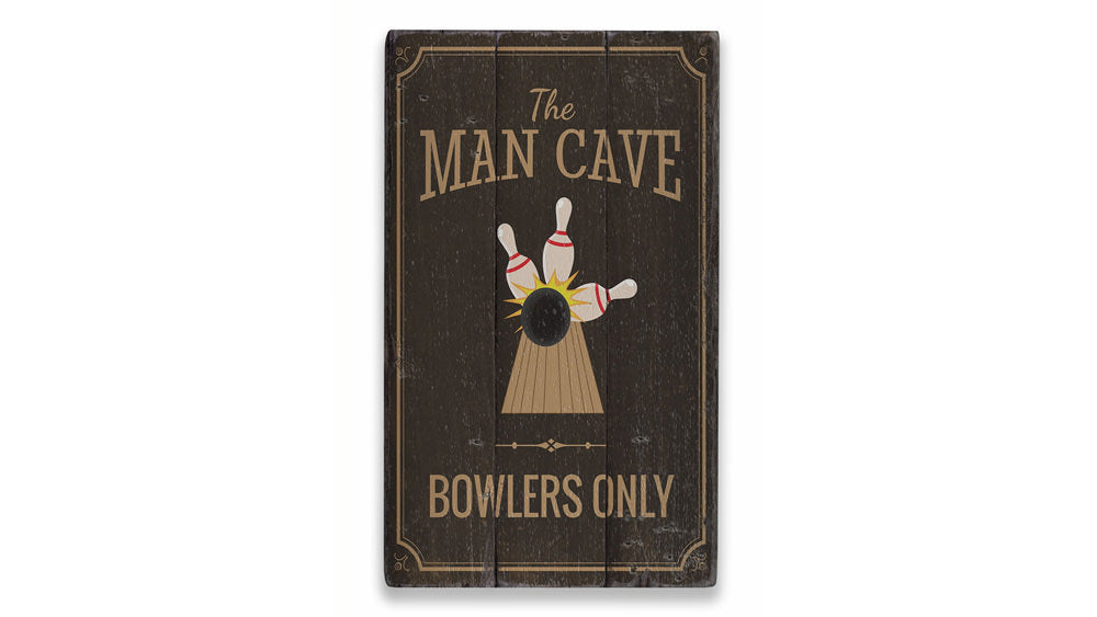 Bowler Man Cave Rustic Wood Sign