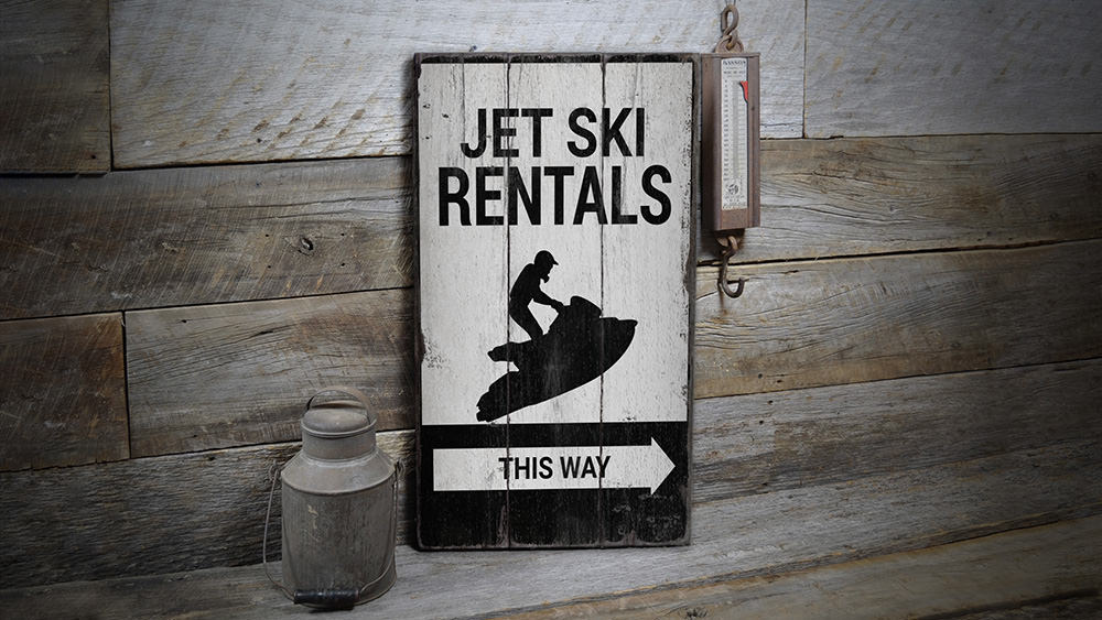 Jet Ski Rentals This Way Rustic Wood Sign