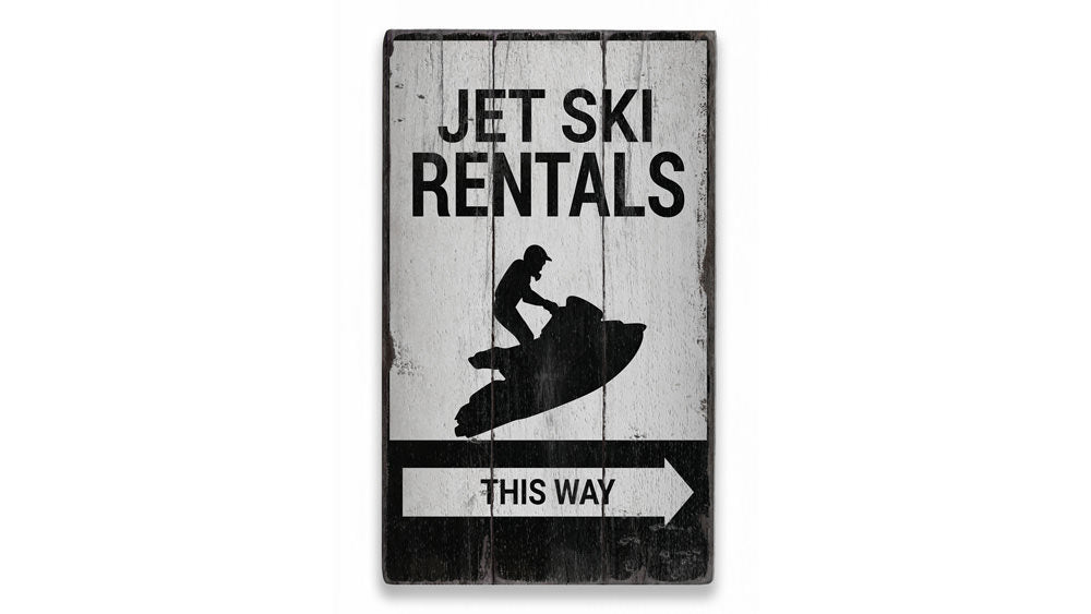 Jet Ski Rentals This Way Rustic Wood Sign