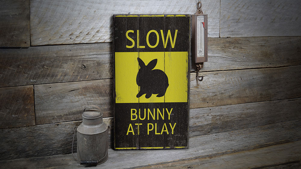 Bunny at Play Rustic Wood Sign