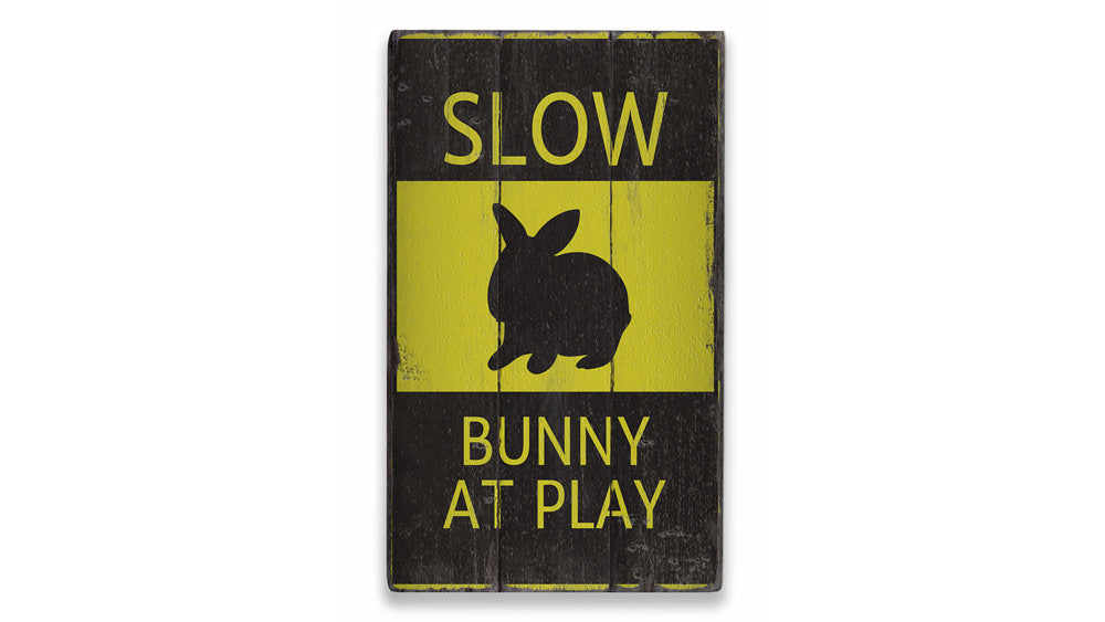 Bunny at Play Rustic Wood Sign